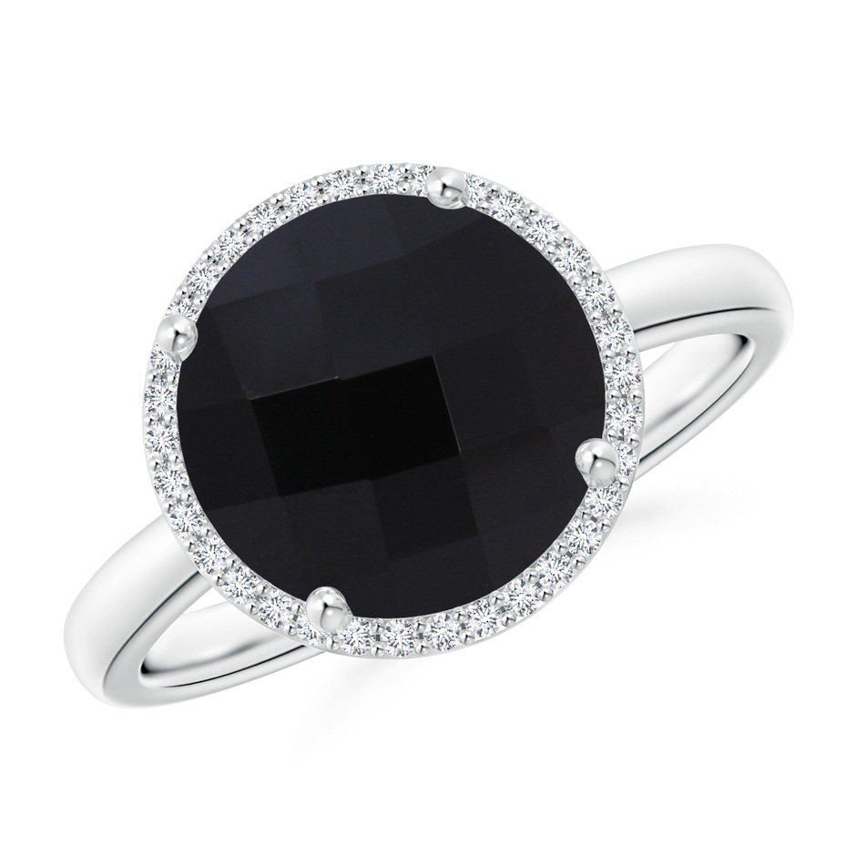 10mm AAA Round Black Onyx Cocktail Ring with Diamond Halo in White Gold 