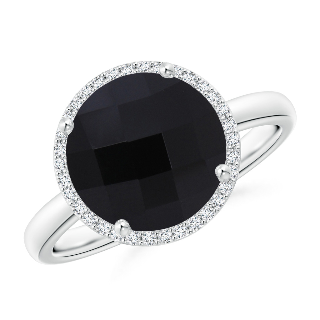 10mm AAA Round Black Onyx Cocktail Ring with Diamond Halo in White Gold