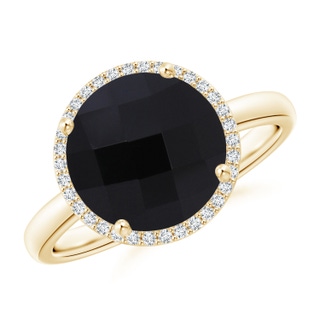 10mm AAA Round Black Onyx Cocktail Ring with Diamond Halo in Yellow Gold