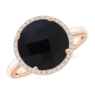 11mm AAA Round Black Onyx Cocktail Ring with Diamond Halo in Rose Gold
