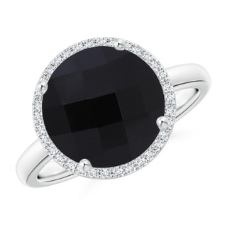 11mm AAA Round Black Onyx Cocktail Ring with Diamond Halo in White Gold