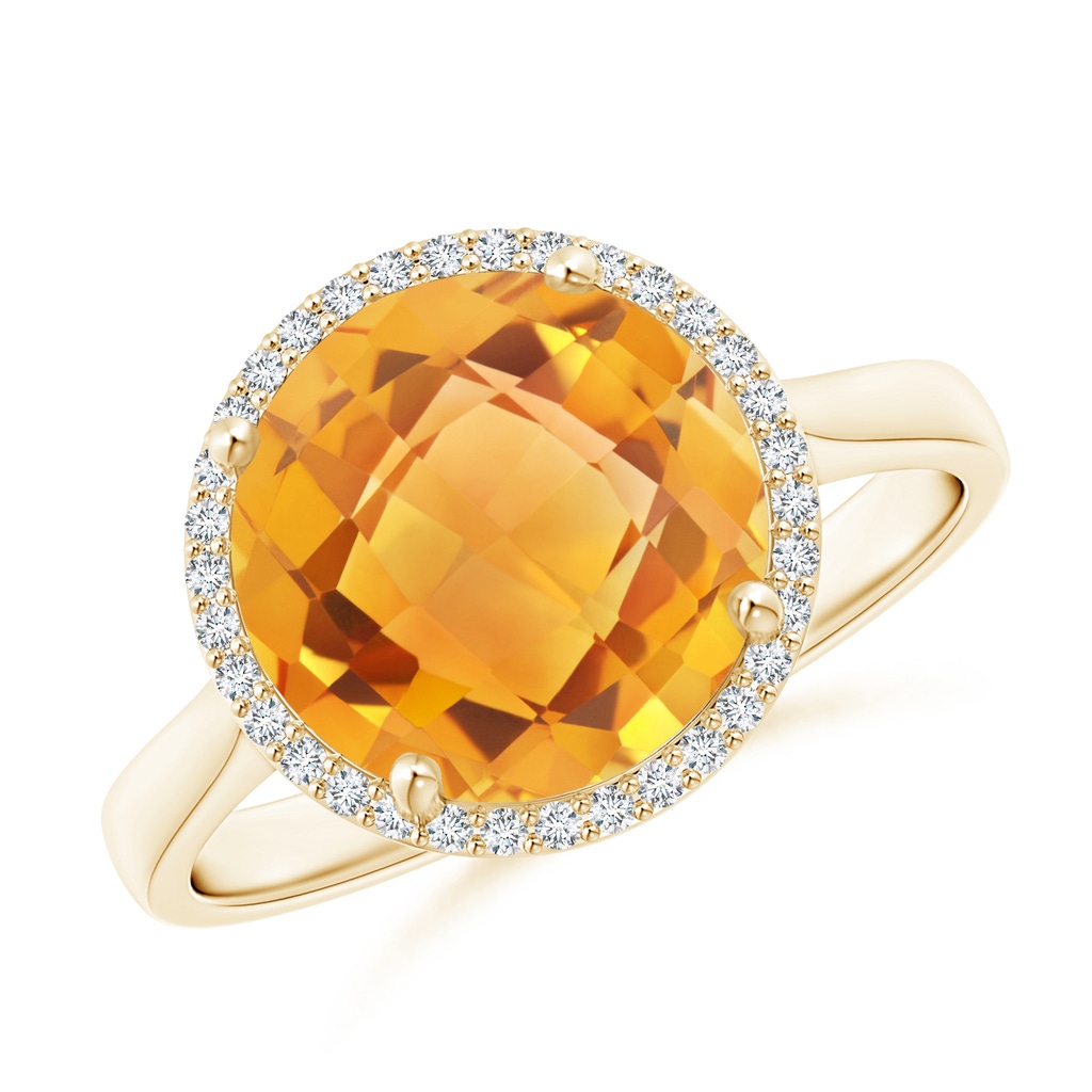 10mm AA Round Citrine Cocktail Ring with Diamond Halo in Yellow Gold