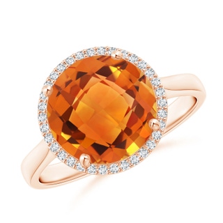10mm AAAA Round Citrine Cocktail Ring with Diamond Halo in Rose Gold