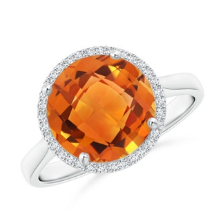 10mm AAAA Round Citrine Cocktail Ring with Diamond Halo in White Gold