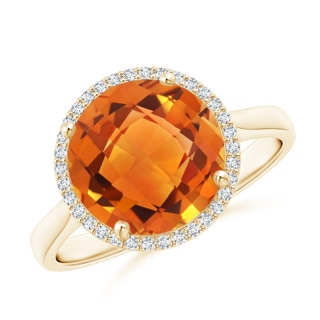 10mm AAAA Round Citrine Cocktail Ring with Diamond Halo in Yellow Gold