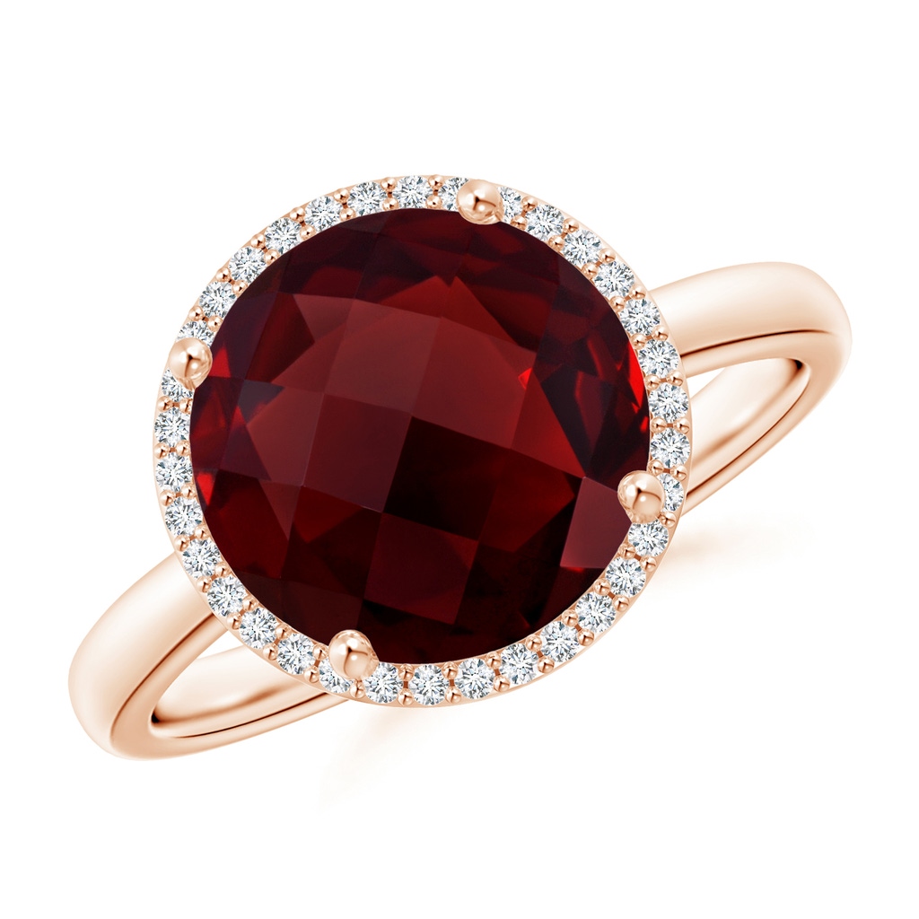 10mm AAA Round Garnet Cocktail Ring with Diamond Halo in Rose Gold