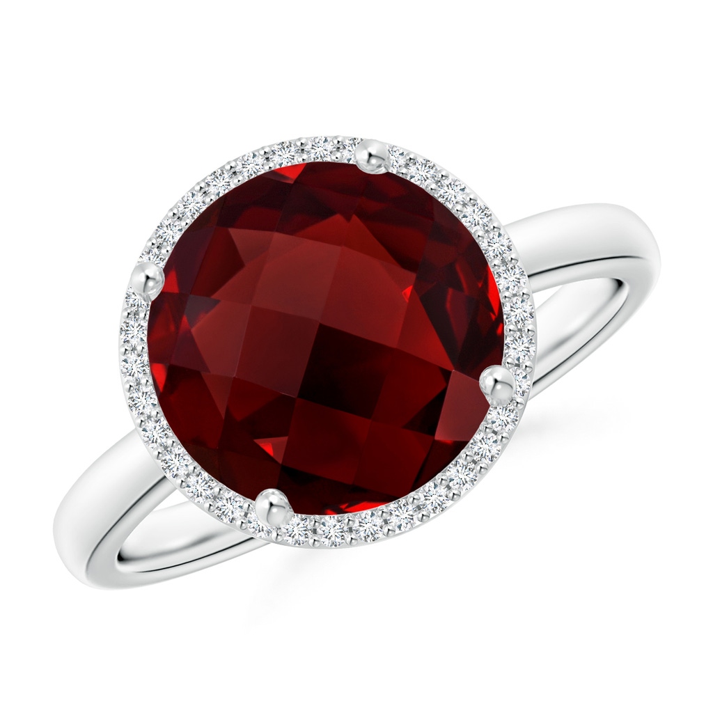 10mm AAAA Round Garnet Cocktail Ring with Diamond Halo in White Gold