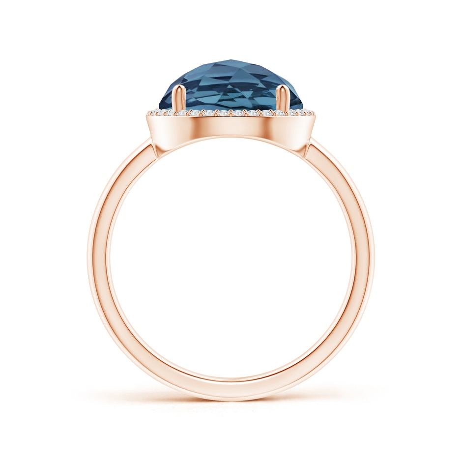 10mm A Round London Blue Topaz Cocktail Ring with Diamond Halo in Rose Gold side-1
