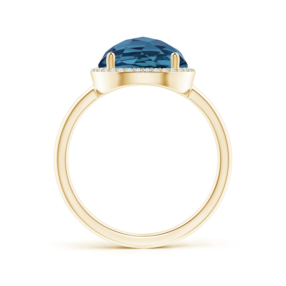 10mm AA Round London Blue Topaz Cocktail Ring with Diamond Halo in Yellow Gold side-1