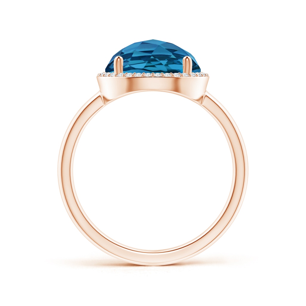 10mm AAA Round London Blue Topaz Cocktail Ring with Diamond Halo in Rose Gold - side_1