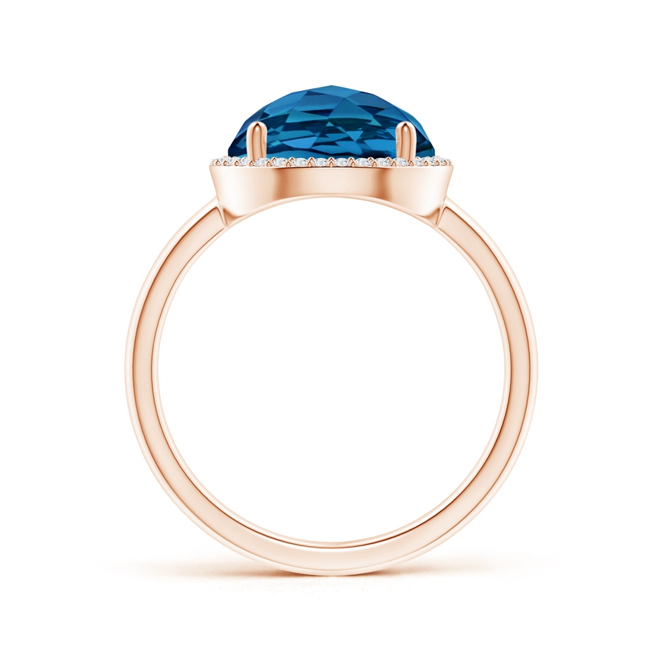 10mm AAAA Round London Blue Topaz Cocktail Ring with Diamond Halo in Rose Gold side-1