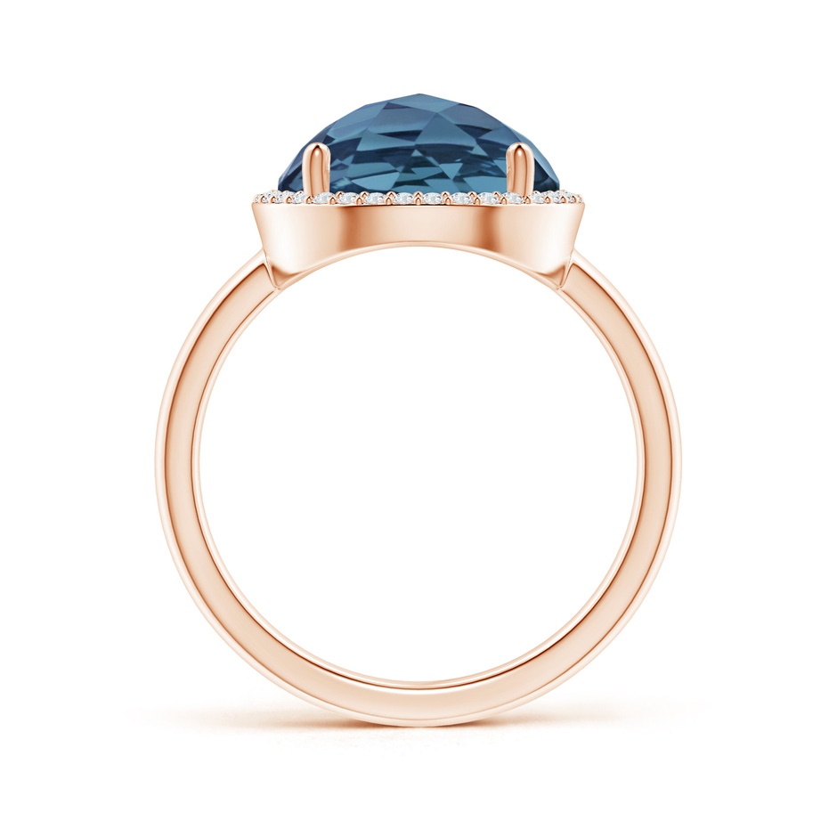 11mm A Round London Blue Topaz Cocktail Ring with Diamond Halo in Rose Gold side-1