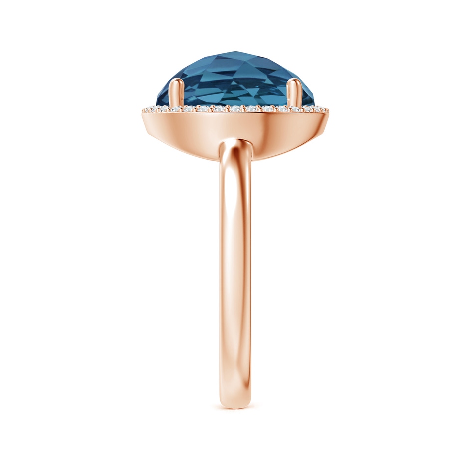 11mm AA Round London Blue Topaz Cocktail Ring with Diamond Halo in Rose Gold side-2
