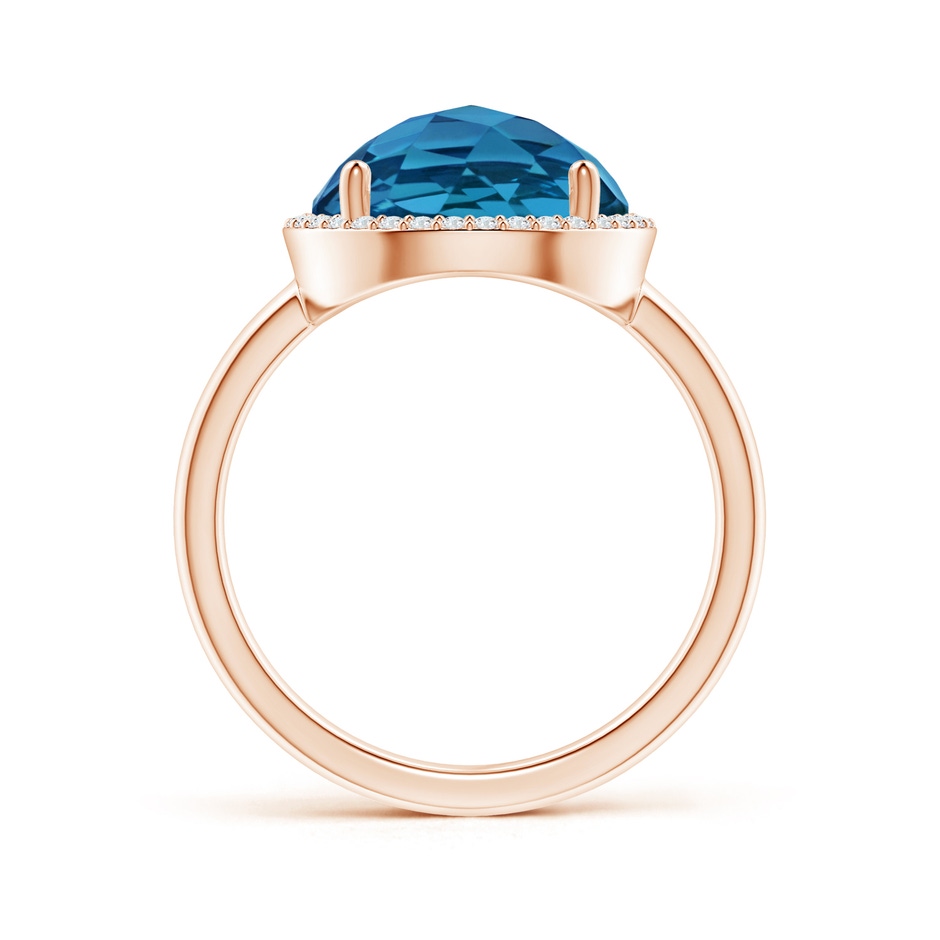 11mm AAA Round London Blue Topaz Cocktail Ring with Diamond Halo in Rose Gold side-1