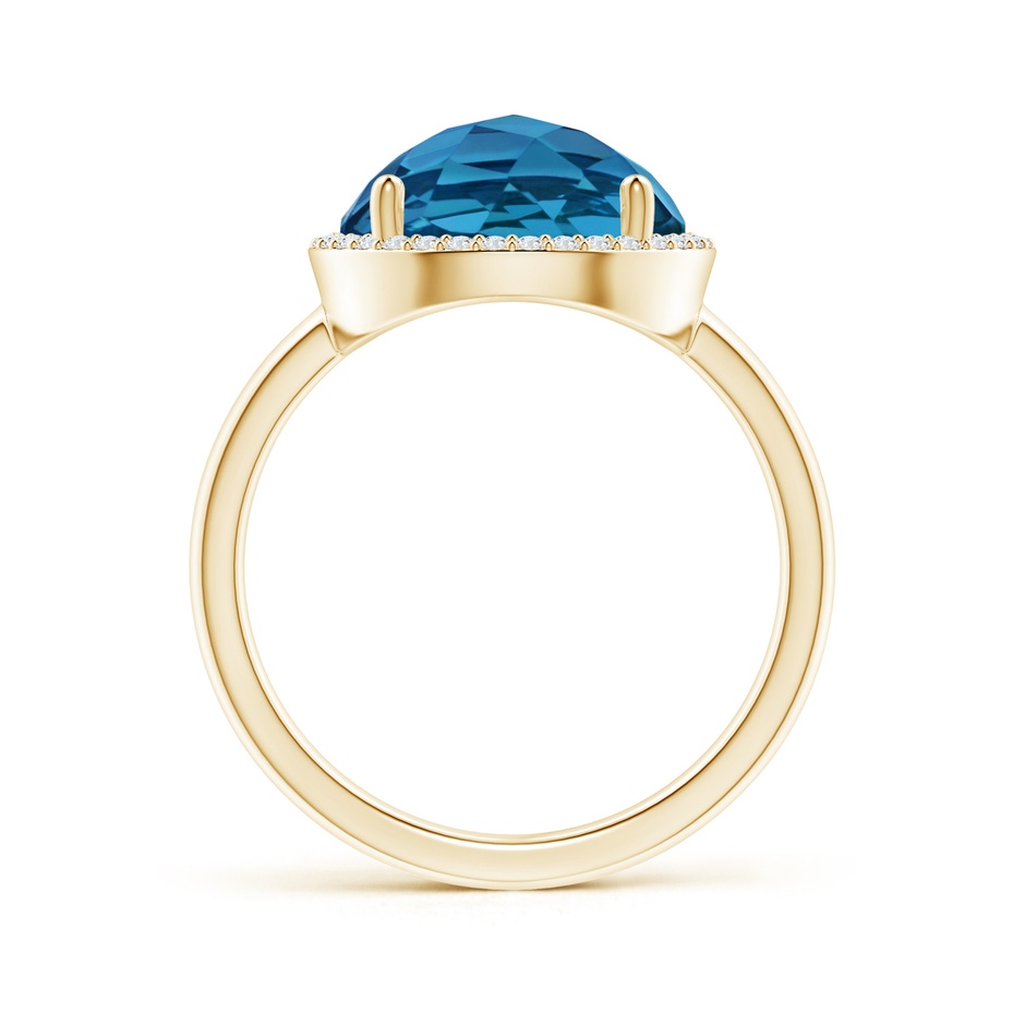 11mm AAA Round London Blue Topaz Cocktail Ring with Diamond Halo in Yellow Gold side-1