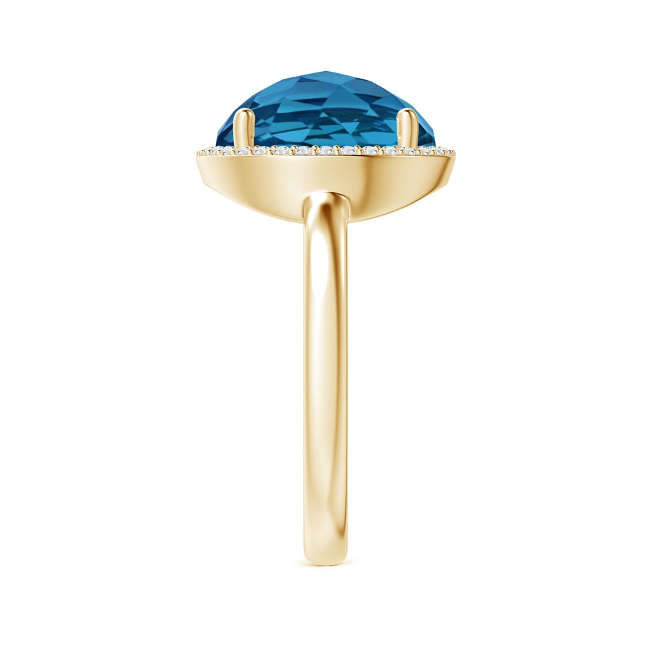11mm AAA Round London Blue Topaz Cocktail Ring with Diamond Halo in Yellow Gold side-2