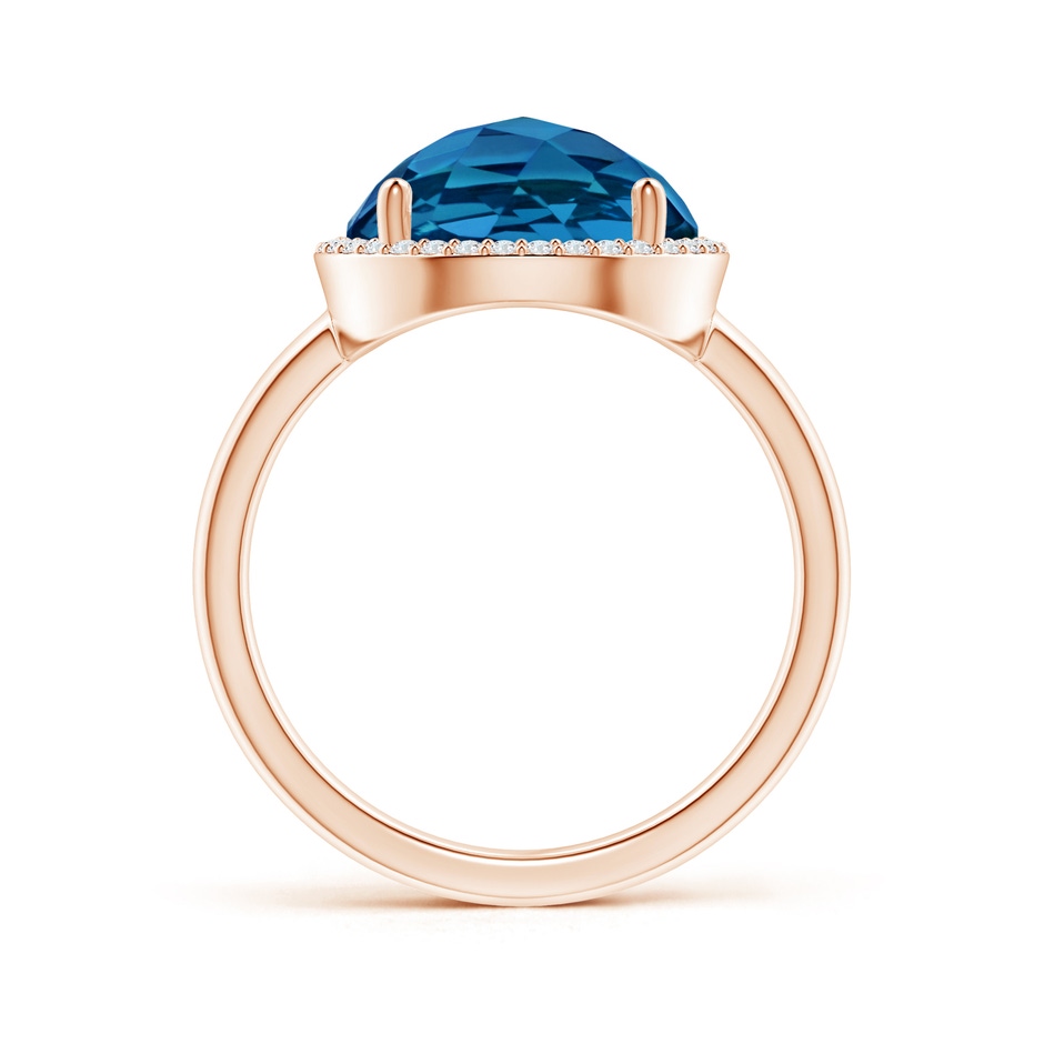 11mm AAAA Round London Blue Topaz Cocktail Ring with Diamond Halo in Rose Gold side-1