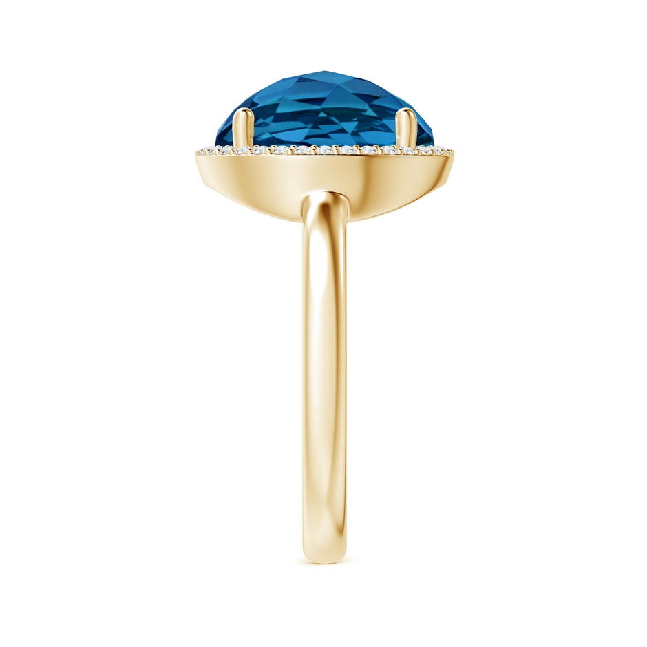 11mm AAAA Round London Blue Topaz Cocktail Ring with Diamond Halo in Yellow Gold side-2