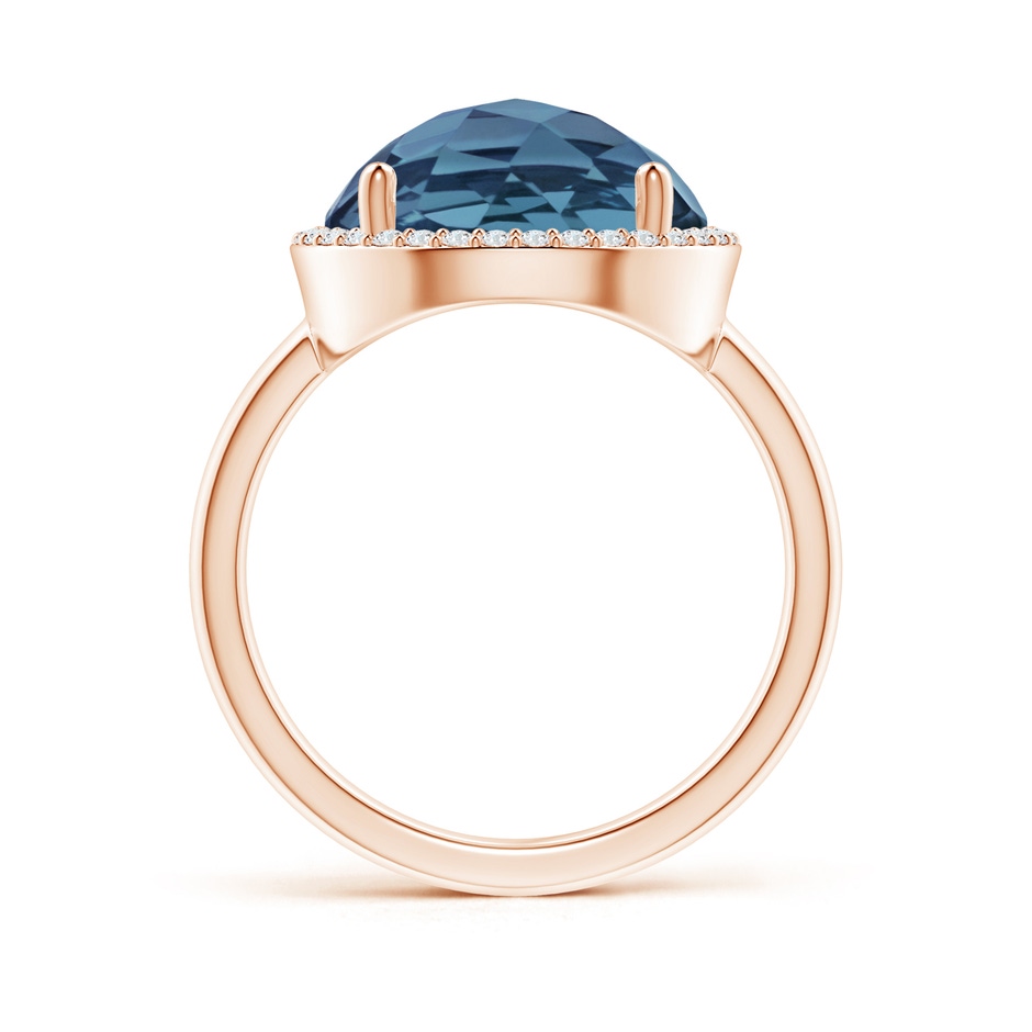 12mm A Round London Blue Topaz Cocktail Ring with Diamond Halo in Rose Gold side-1
