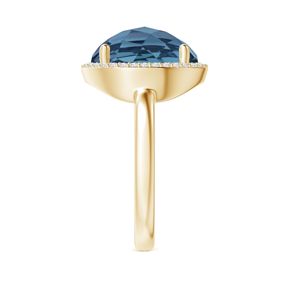 12mm A Round London Blue Topaz Cocktail Ring with Diamond Halo in Yellow Gold side-2