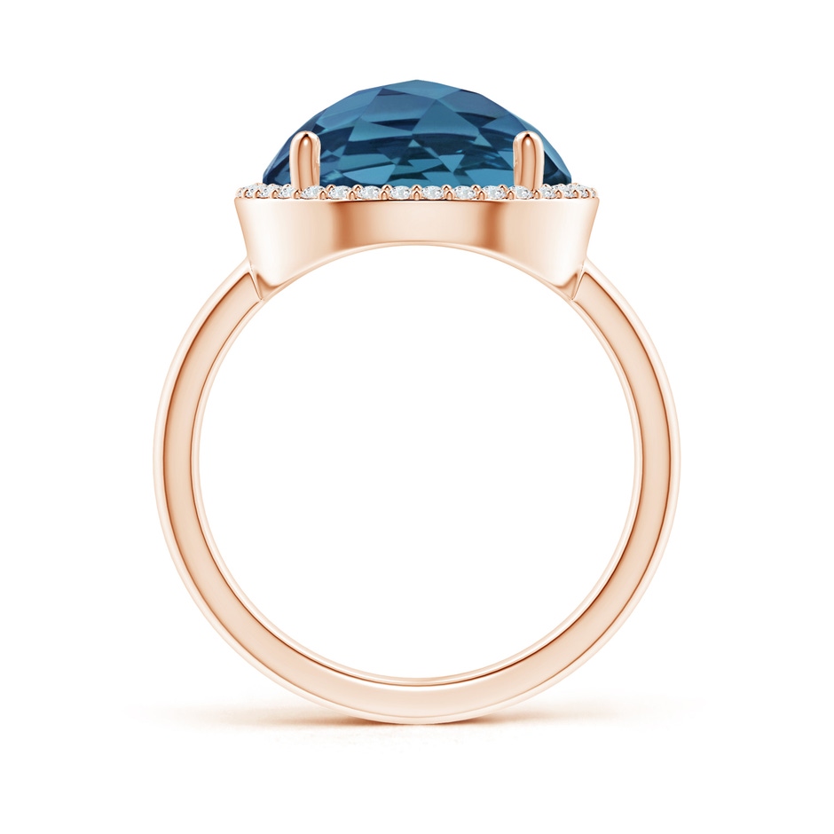 12mm AA Round London Blue Topaz Cocktail Ring with Diamond Halo in Rose Gold side-1