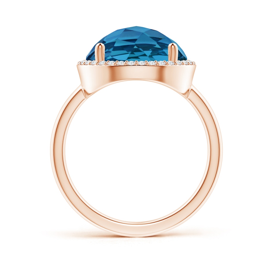 12mm AAA Round London Blue Topaz Cocktail Ring with Diamond Halo in Rose Gold side-1