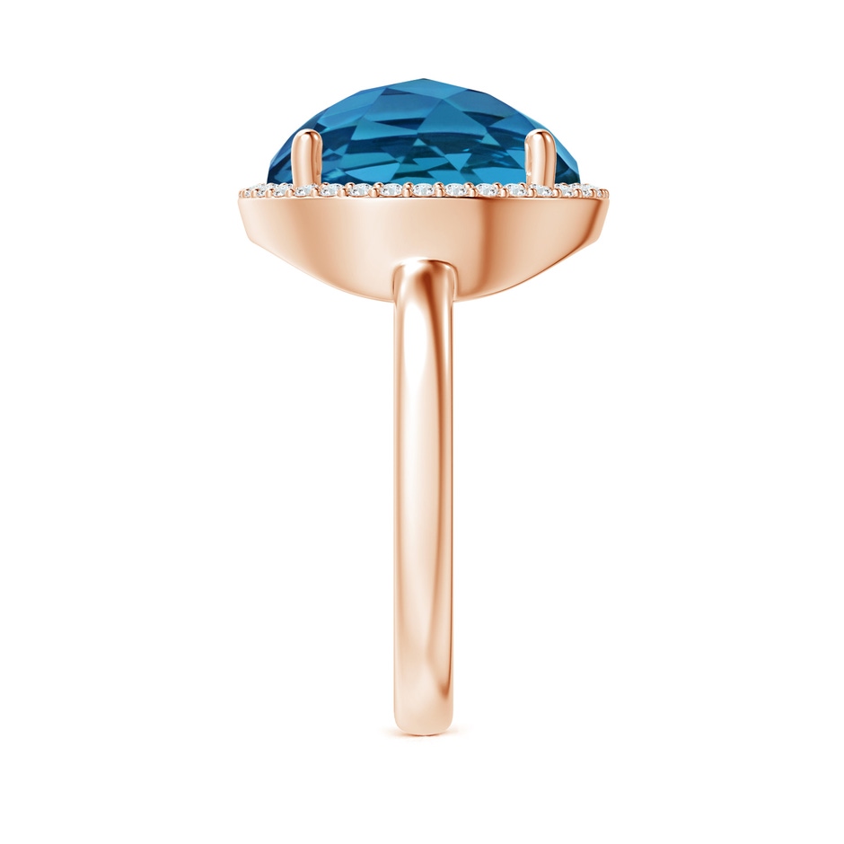 12mm AAA Round London Blue Topaz Cocktail Ring with Diamond Halo in Rose Gold side-2