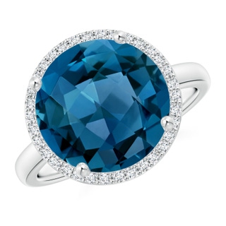 12mm AAA Round London Blue Topaz Cocktail Ring with Diamond Halo in White Gold