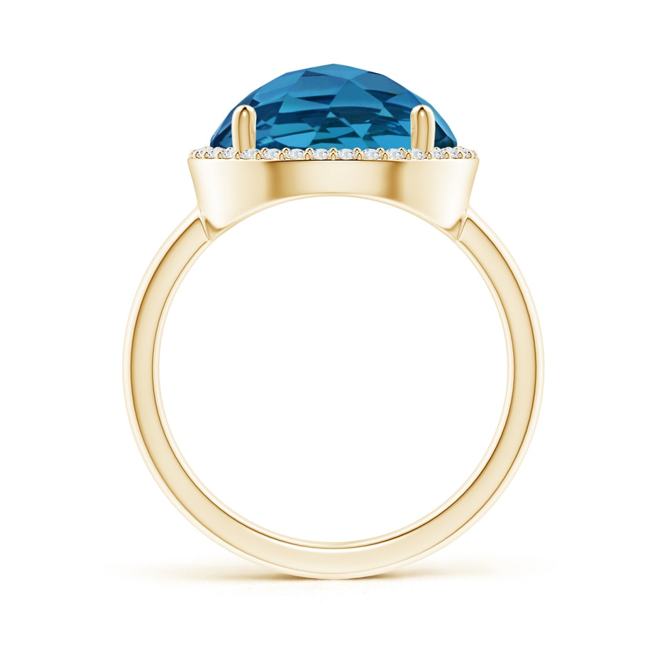 12mm AAA Round London Blue Topaz Cocktail Ring with Diamond Halo in Yellow Gold side-1