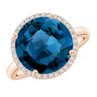 12mm AAAA Round London Blue Topaz Cocktail Ring with Diamond Halo in Rose Gold