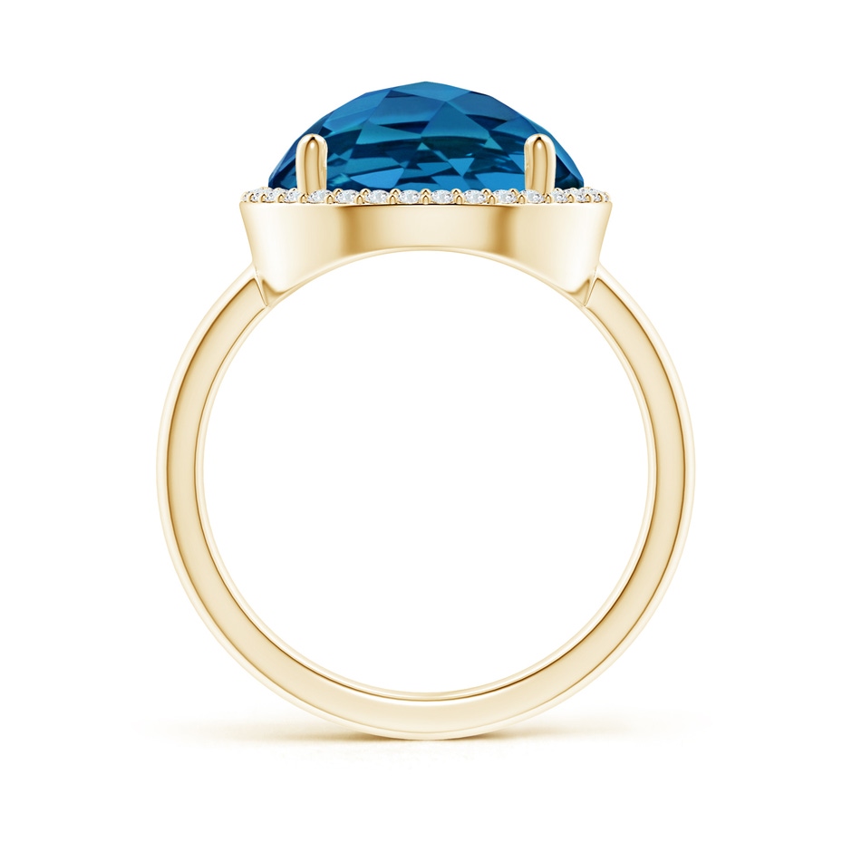 12mm AAAA Round London Blue Topaz Cocktail Ring with Diamond Halo in Yellow Gold side-1