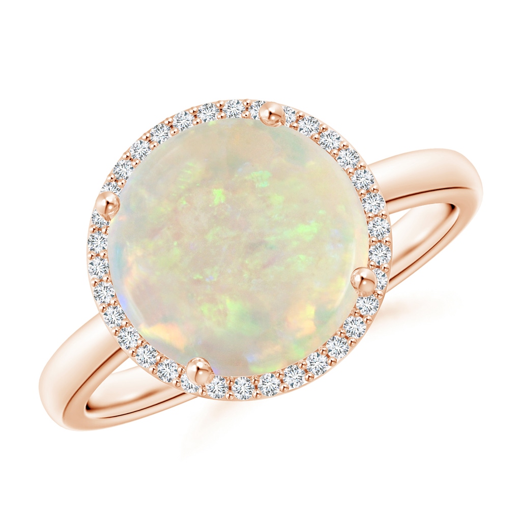 10mm AAA Round Opal Cocktail Ring with Diamond Halo in Rose Gold