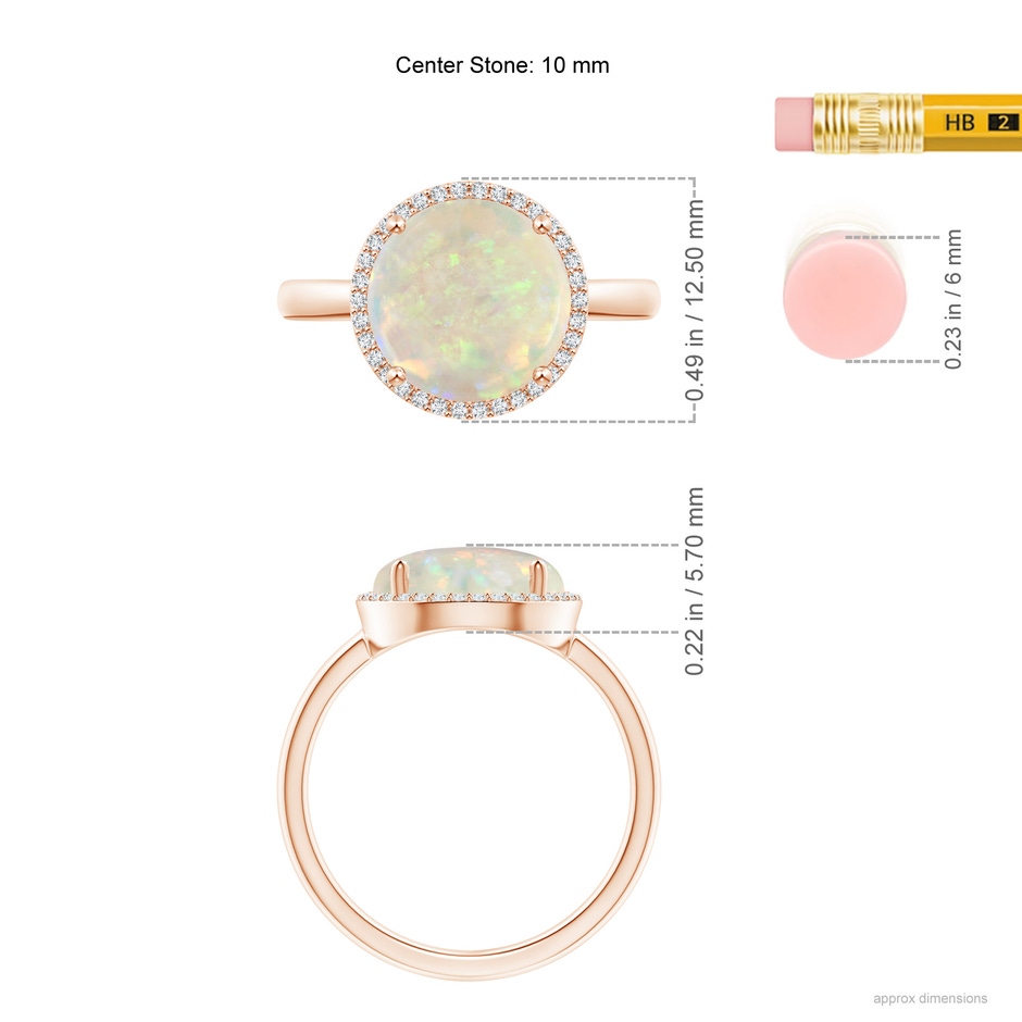 10mm AAA Round Opal Cocktail Ring with Diamond Halo in Rose Gold ruler