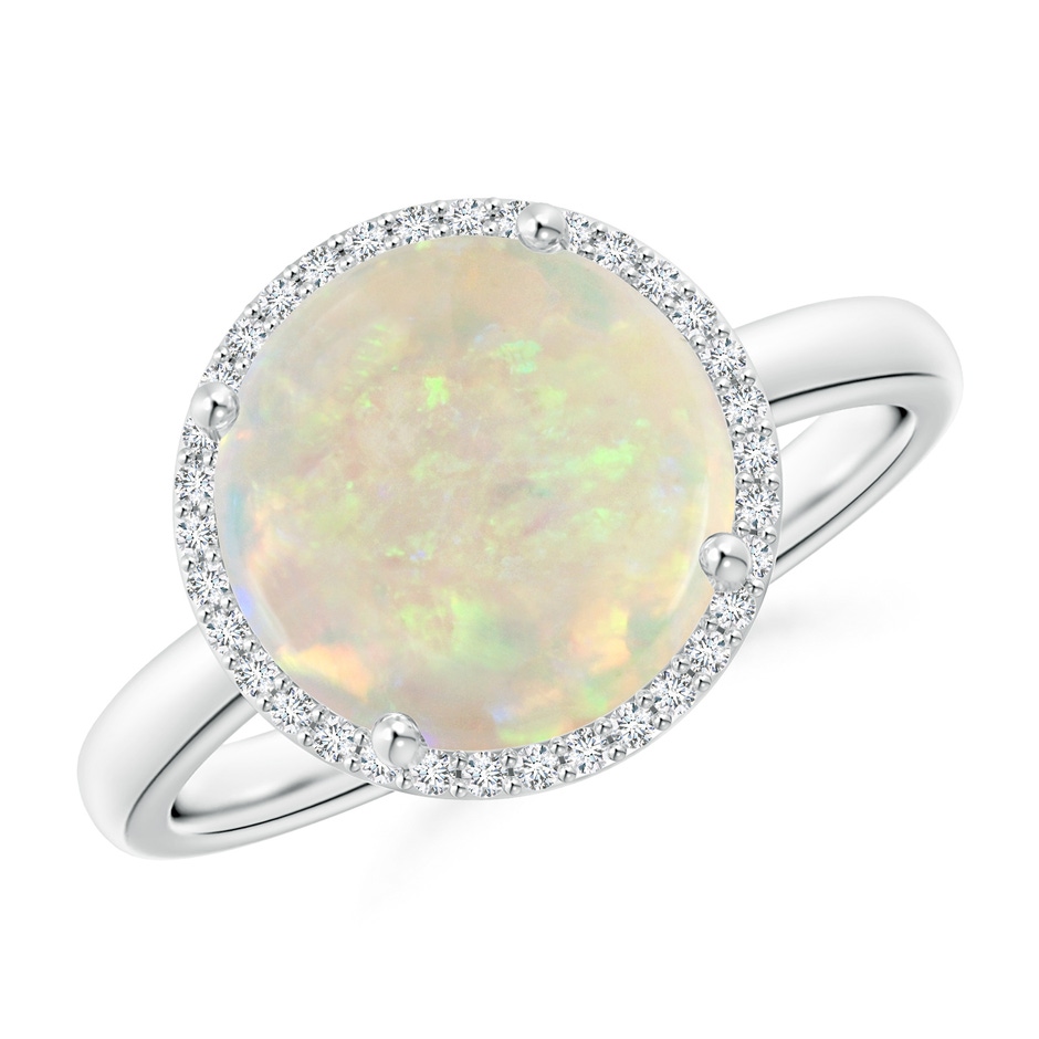 10mm AAA Round Opal Cocktail Ring with Diamond Halo in White Gold 