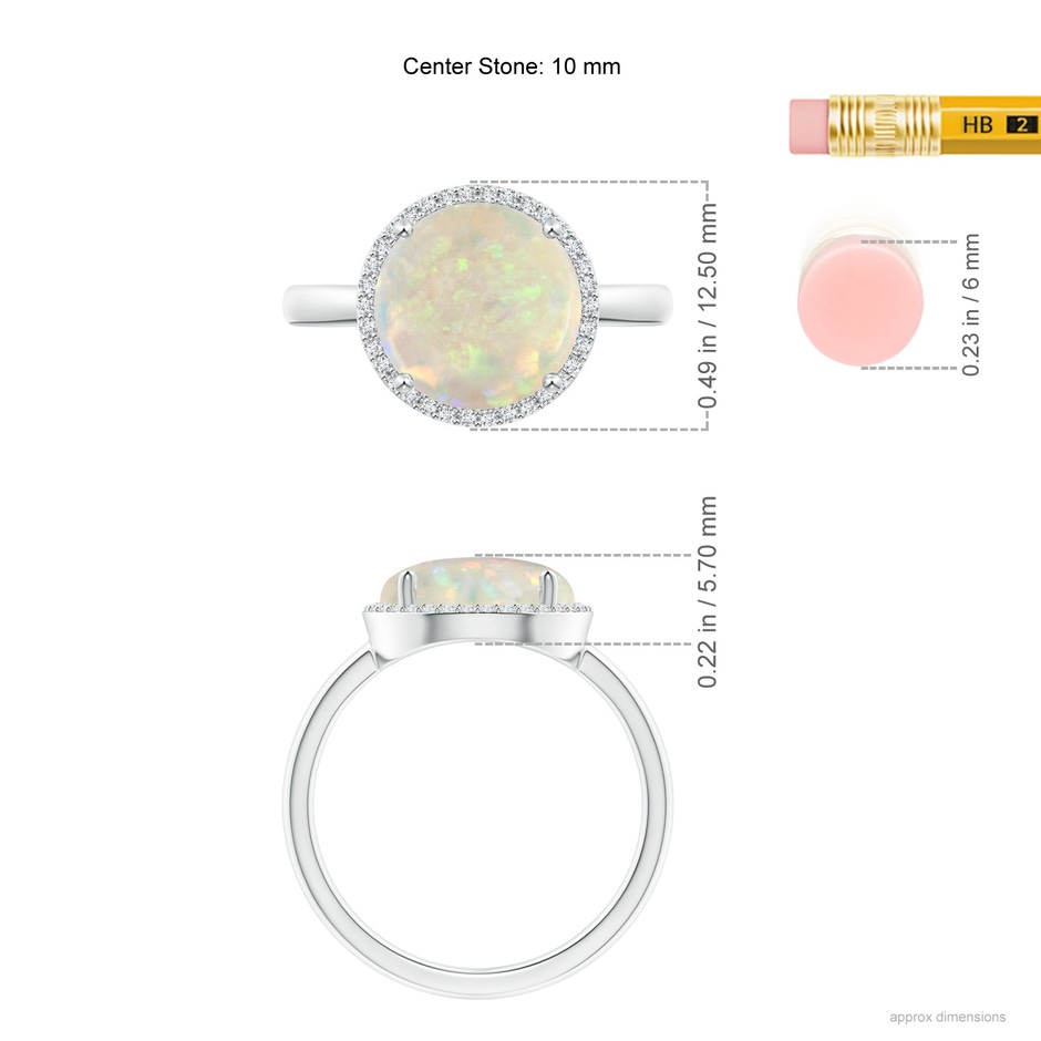 10mm AAA Round Opal Cocktail Ring with Diamond Halo in White Gold ruler