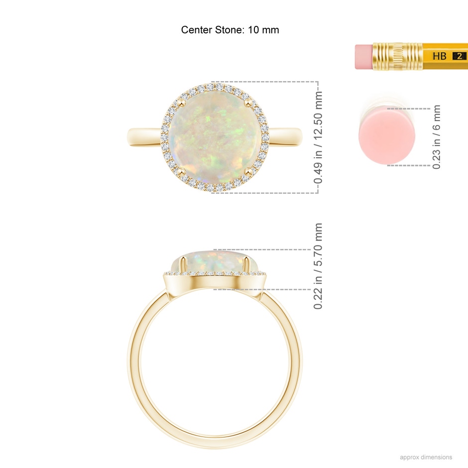10mm AAA Round Opal Cocktail Ring with Diamond Halo in Yellow Gold ruler