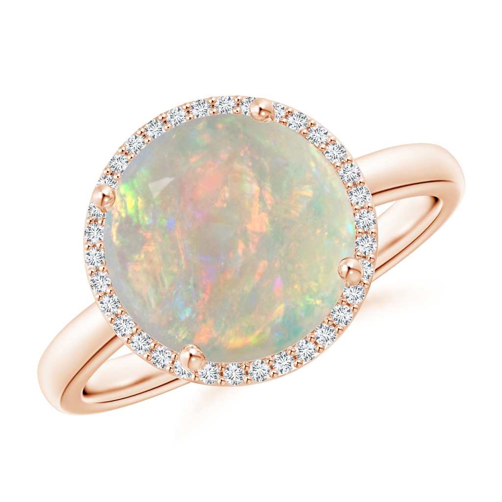 10mm AAAA Round Opal Cocktail Ring with Diamond Halo in Rose Gold