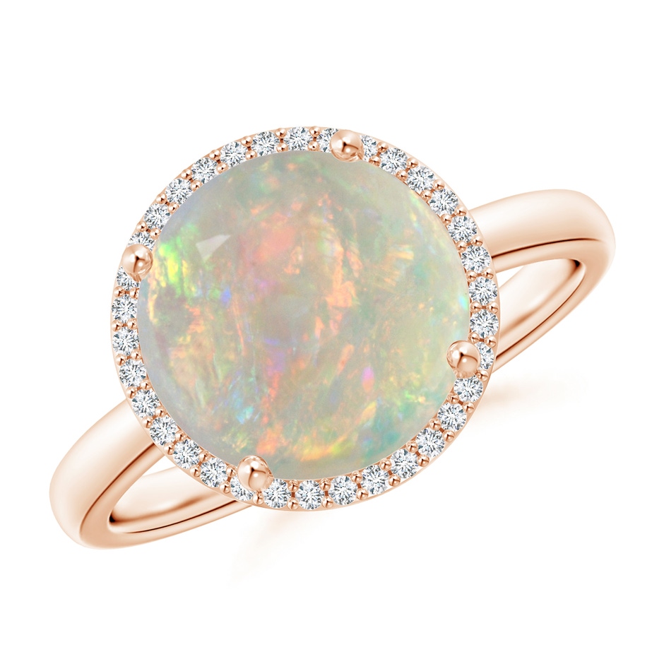 10mm AAAA Round Opal Cocktail Ring with Diamond Halo in Rose Gold 