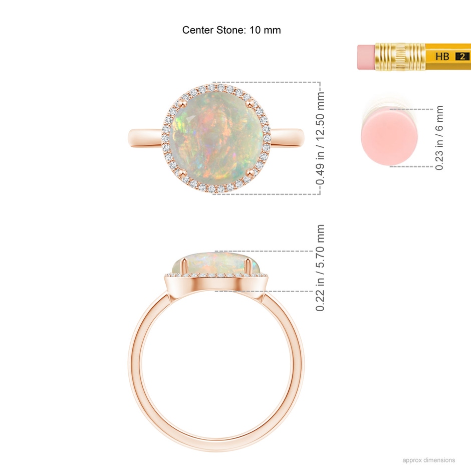 10mm AAAA Round Opal Cocktail Ring with Diamond Halo in Rose Gold ruler