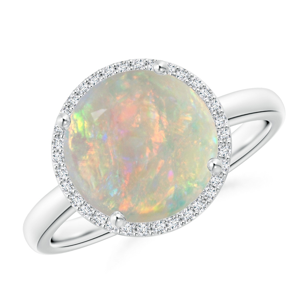 10mm AAAA Round Opal Cocktail Ring with Diamond Halo in White Gold
