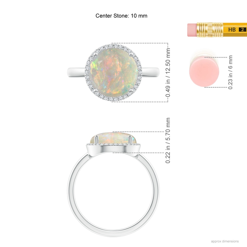 10mm AAAA Round Opal Cocktail Ring with Diamond Halo in White Gold ruler