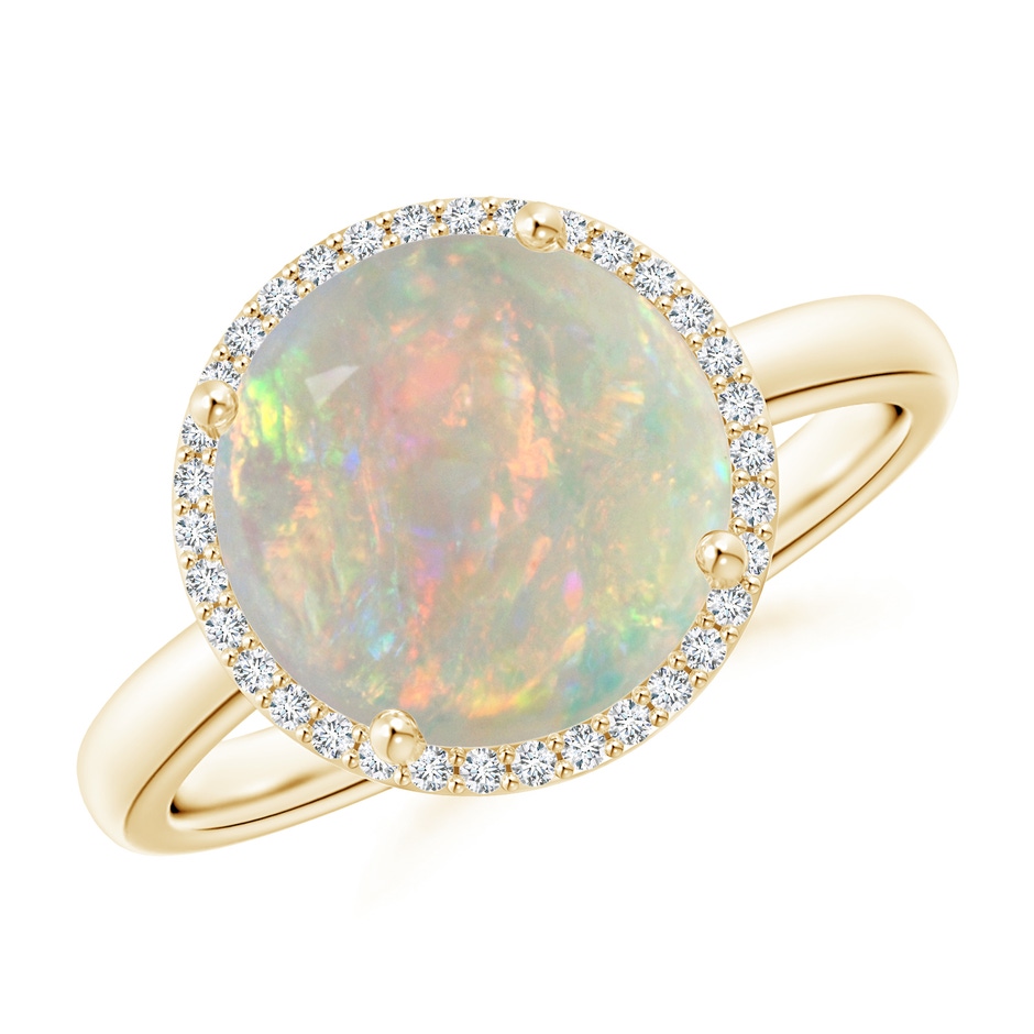 10mm AAAA Round Opal Cocktail Ring with Diamond Halo in Yellow Gold 