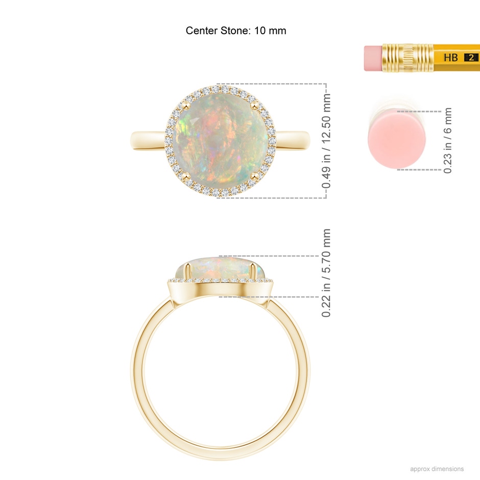 10mm AAAA Round Opal Cocktail Ring with Diamond Halo in Yellow Gold ruler
