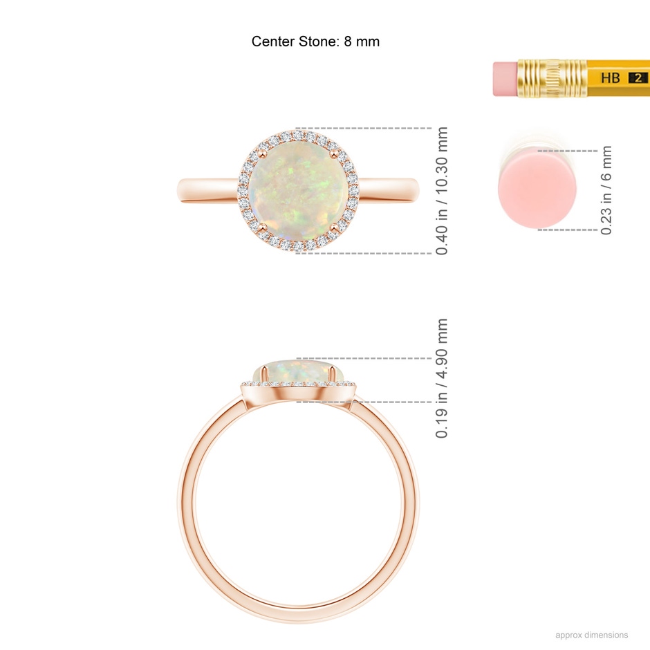 8mm AAA Round Opal Cocktail Ring with Diamond Halo in 9K Rose Gold ruler