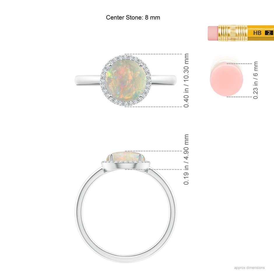8mm AAAA Round Opal Cocktail Ring with Diamond Halo in White Gold ruler