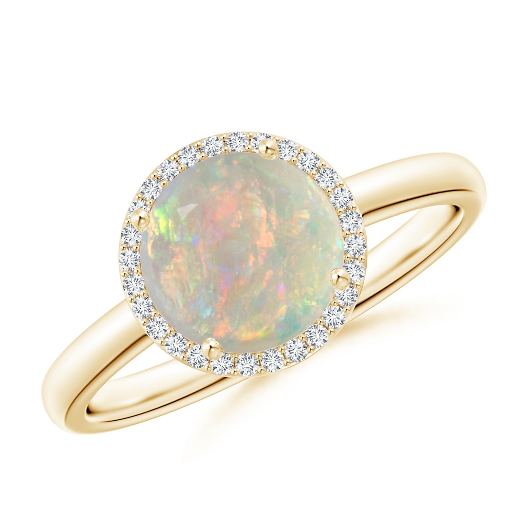 8mm AAAA Round Opal Cocktail Ring with Diamond Halo in Yellow Gold
