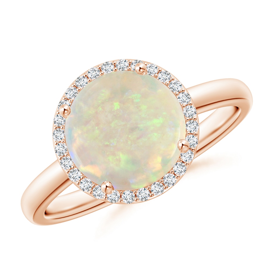 9mm AAA Round Opal Cocktail Ring with Diamond Halo in Rose Gold 