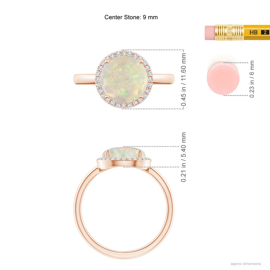 9mm AAA Round Opal Cocktail Ring with Diamond Halo in Rose Gold ruler