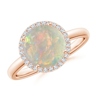 9mm AAAA Round Opal Cocktail Ring with Diamond Halo in Rose Gold