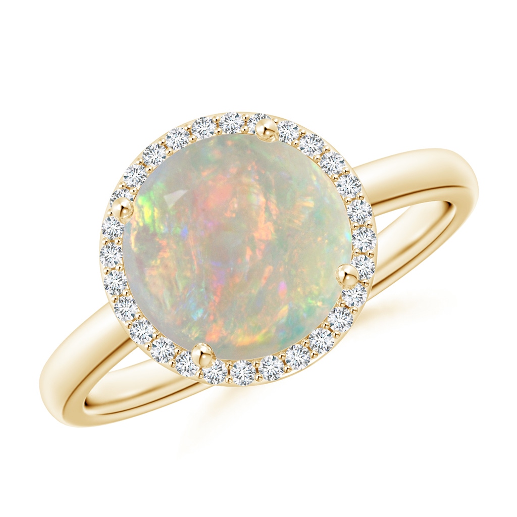 9mm AAAA Round Opal Cocktail Ring with Diamond Halo in Yellow Gold